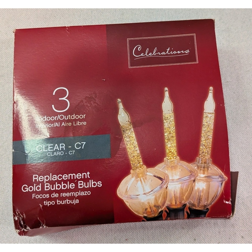 Celebrations Replacement Gold Bubble Bulbs 3 Count Clear C7 New Vintage Style